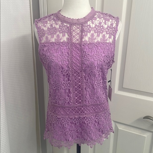Laundry By Shelli Segal Purple Lace Sleeveless Blouse. Fitted Sz S - Picture 1 of 10
